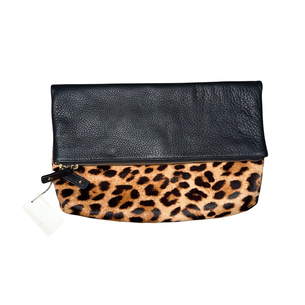 Talbots Foldover Clutch Women OS‎ Black Leopard New Leather Calf Hair Bag